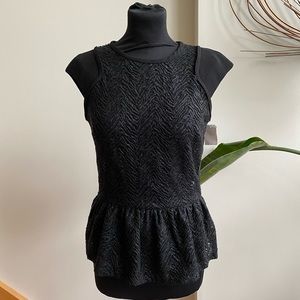 Sandro black peplum zebra animal print top Sz2 NWT